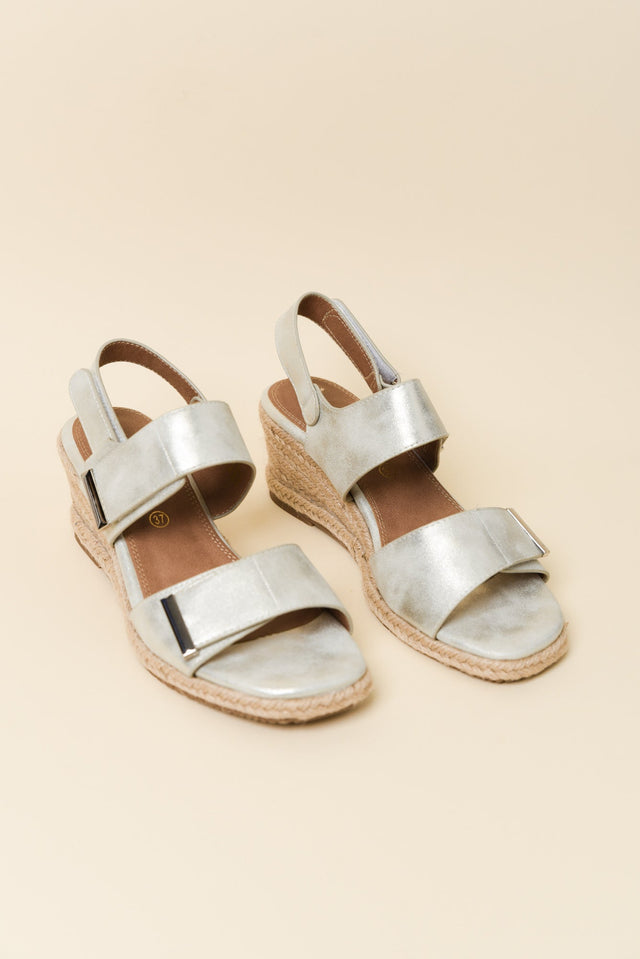 Teach Silver Espadrille Velcro Wedge