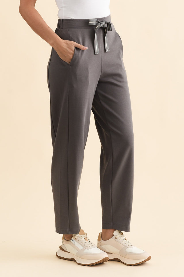 Tenille Grey Cotton Barrel Pants,Brunette model,alt text|model:MJ image 4