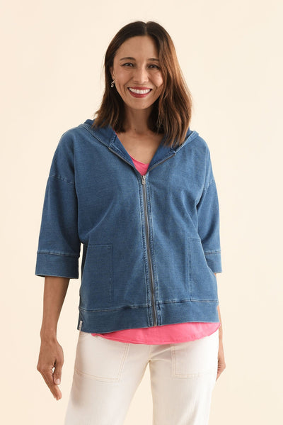 Tessa Vintage Blue Denim Hooded Sweatshirt