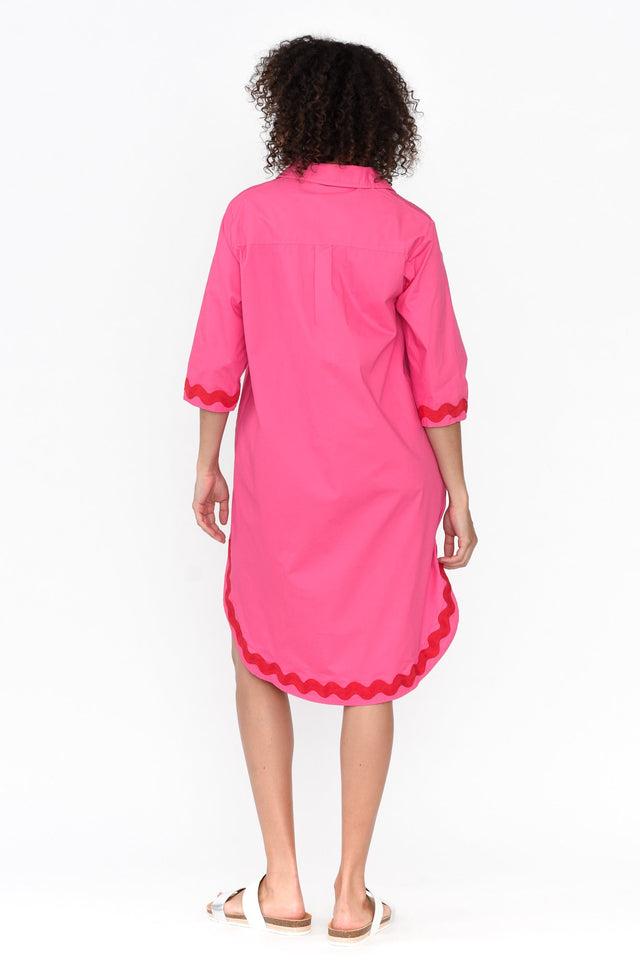 Teton Pink Trim Cotton Shirt Dress