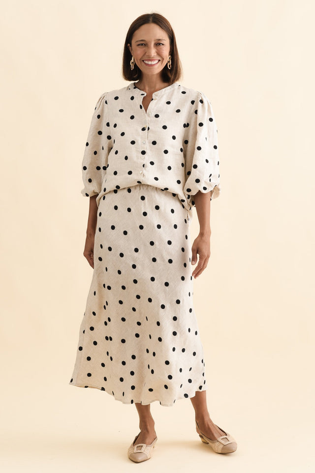 Teya Beige Spot Linen Puff Sleeve Blouse banner image