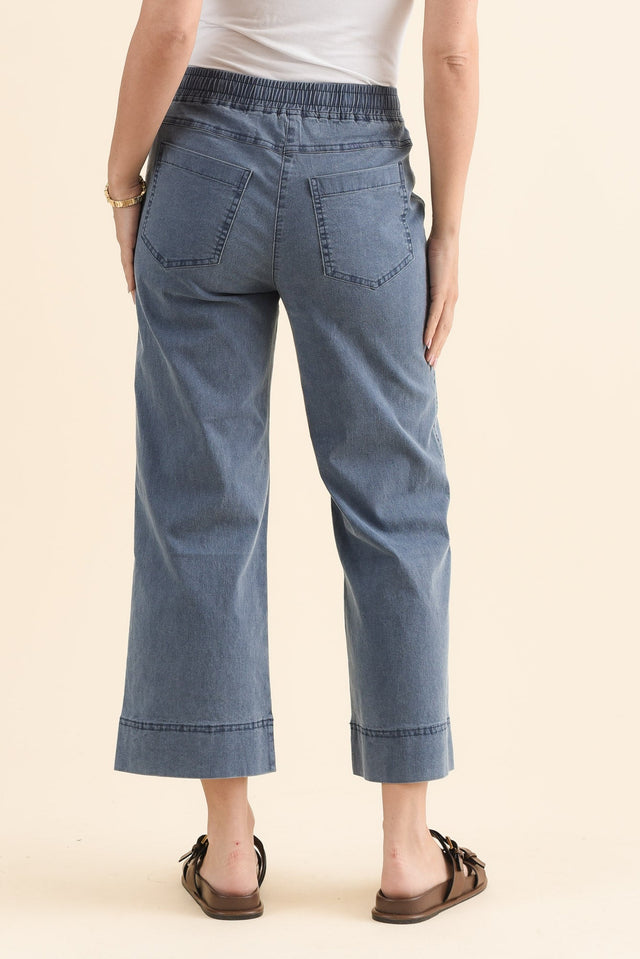 Theodore Blue Denim Drawstring Pants,Back,Brunette model,alt text|model:MJ image 5