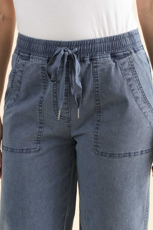 Theodore Blue Denim Drawstring Pants,Detail,Brunette model,alt text|model:MJ image 6