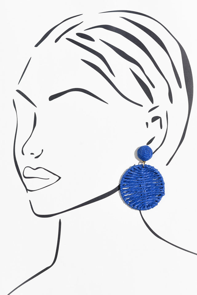 Theora Cobalt Rattan Disc Earrings image 2