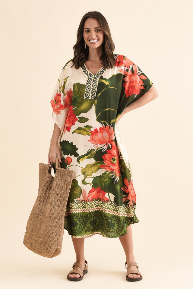 Thomas Green Flower Kaftan,Front,Brunette model,alt text|model:MJ image 1