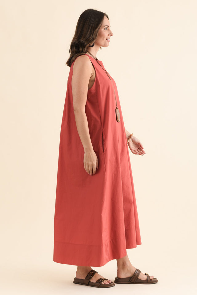 Tia Coral Cotton Pocket Dress,Side,Brunette model,alt text|model:MJ image 3
