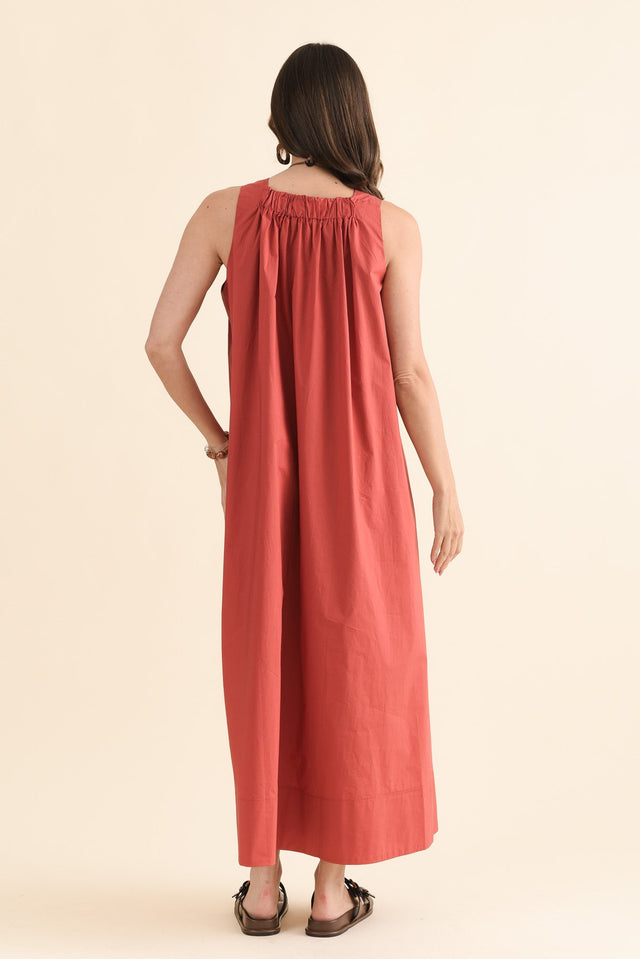 Tia Coral Cotton Pocket Dress,Back,Brunette model,alt text|model:MJ image 4
