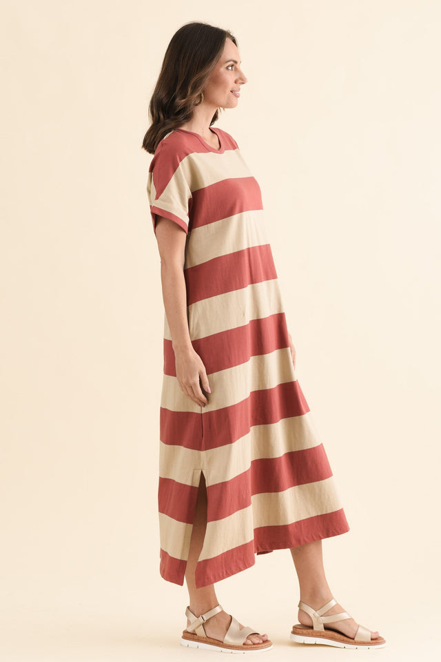 Tiarna Coral Stripe Cotton Dress,Side,Brunette model,alt text|model:MJ image 3