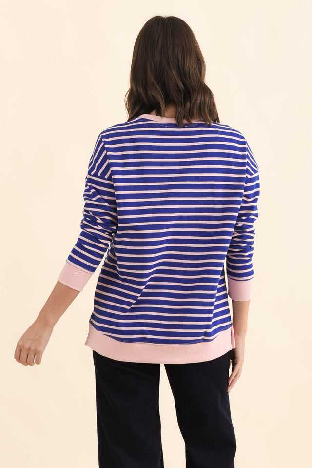 Tide Blue Stripe Cotton Blend Sweatshirt,Brunette model,alt text|model:MJ image 6