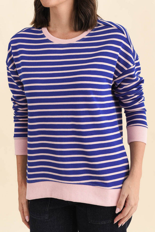 Tide Blue Stripe Cotton Blend Sweatshirt,Brunette model,alt text|model:MJ image 7