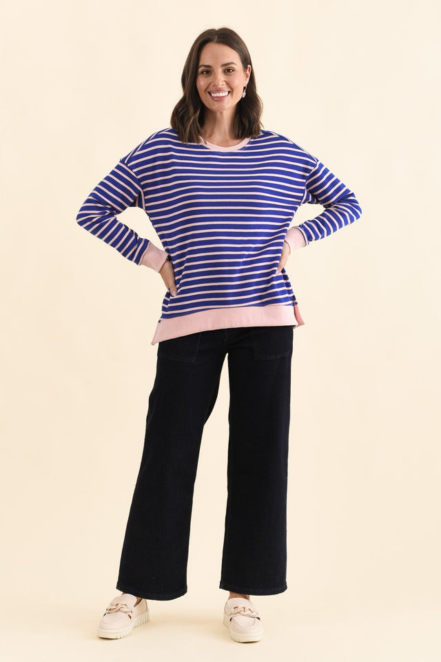 Tide Blue Stripe Cotton Blend Sweatshirt,Brunette model,alt text|model:MJ image 8