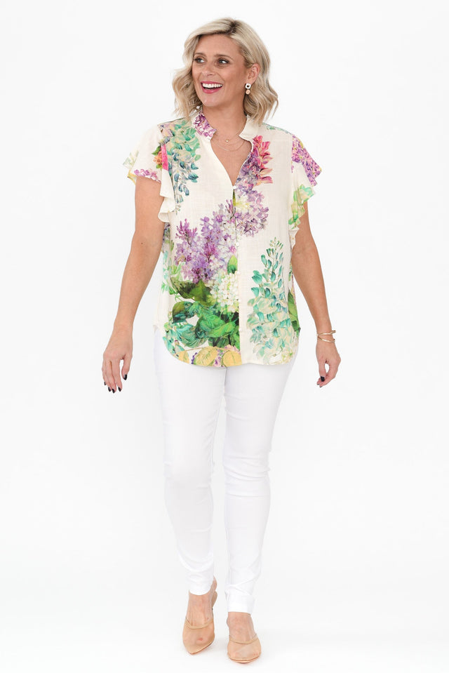 Tierra Wisteria Alba Linen Blend Top,alt text|model:Brooke