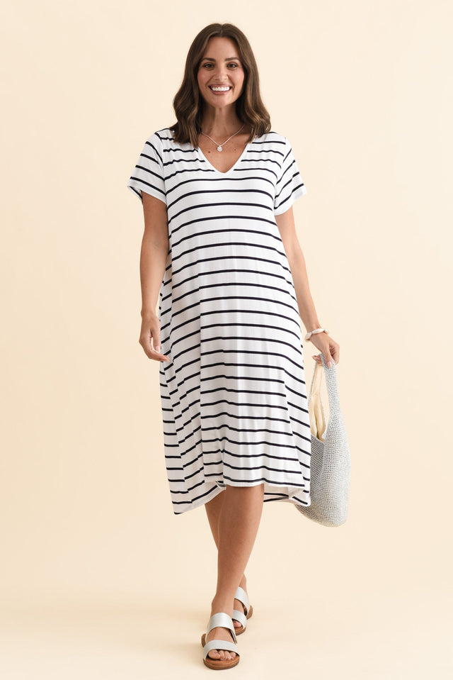 Tiffany White Stripe Bamboo Tee Dress,Brunette model,alt text|model:MJ image 4