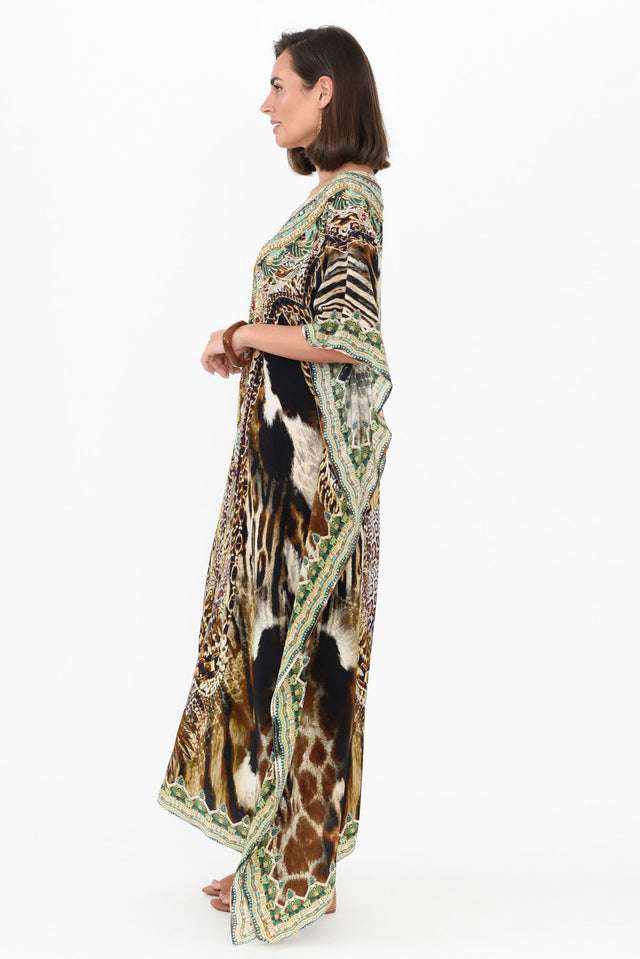 Tiger Brown Silk Maxi Kaftan