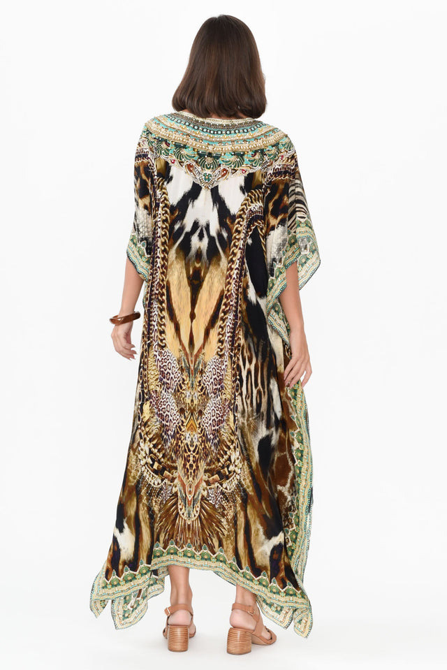 Tiger Brown Silk Maxi Kaftan