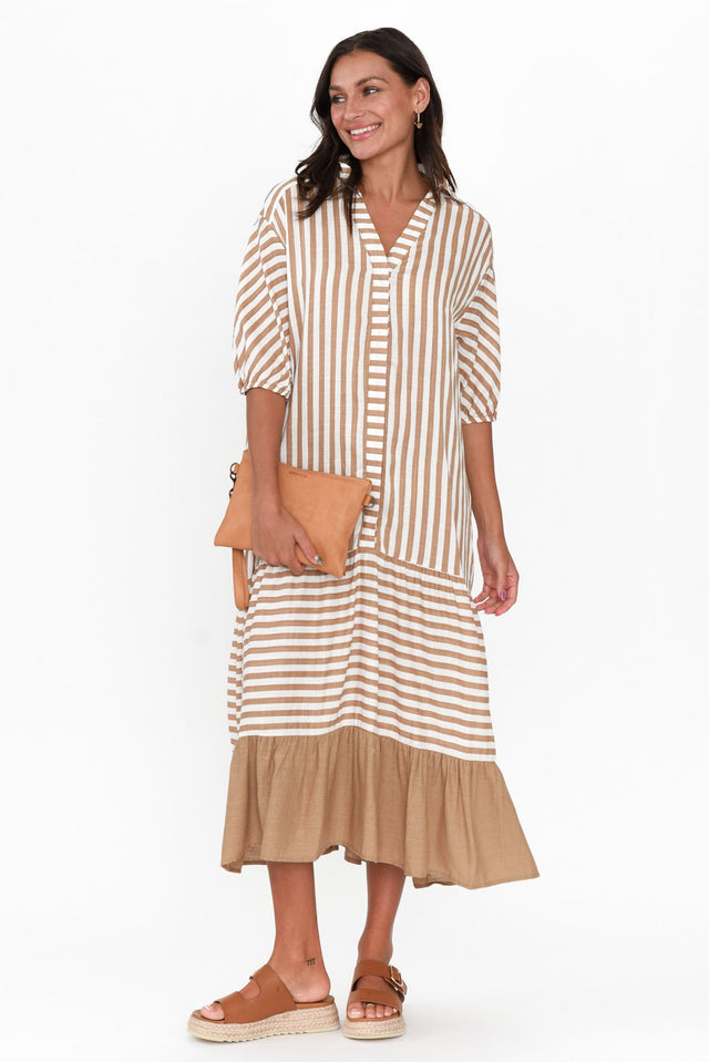 Timon Tan Stripe Cotton Blend Dress