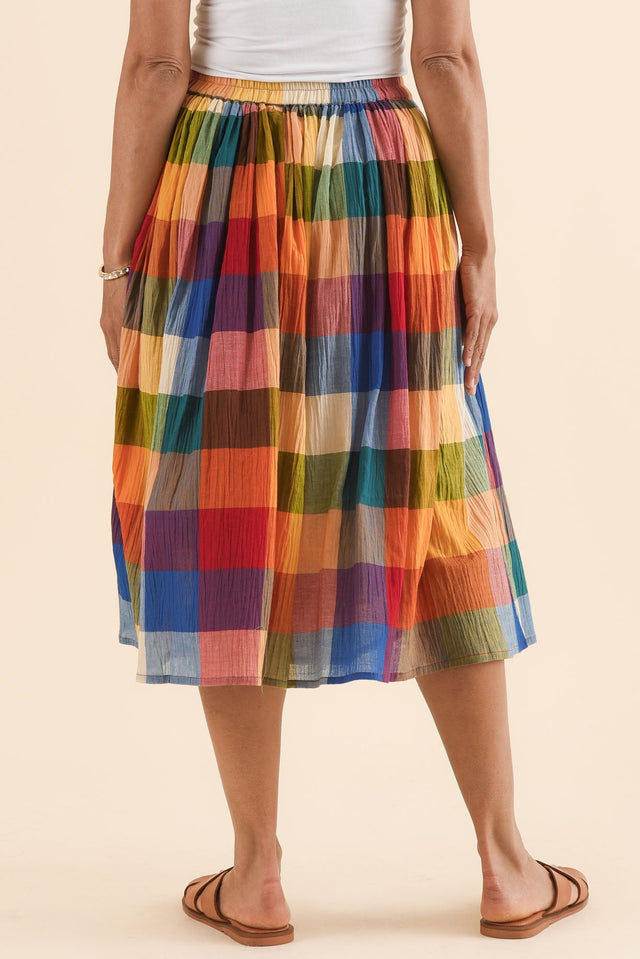 Toby Orange Check Cotton Skirt,Back,Brunette model,alt text|model:Cara image 4