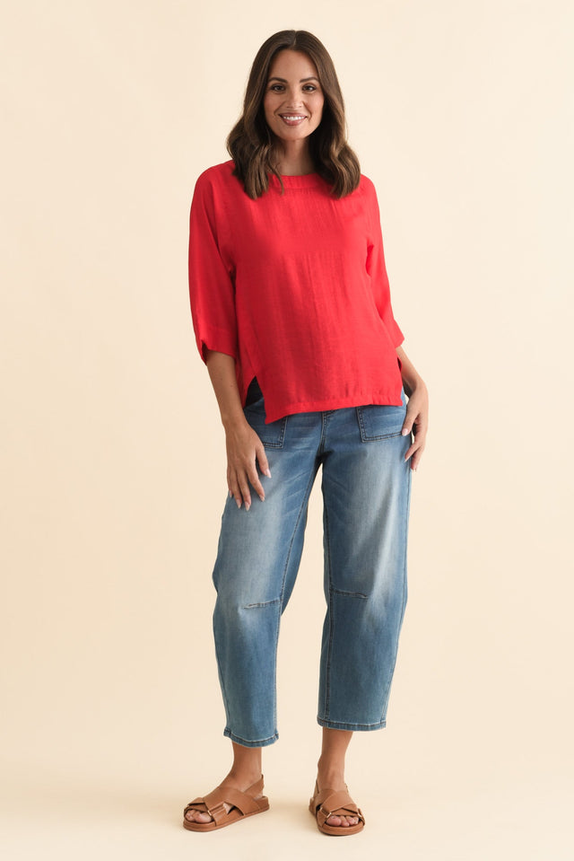 Tommy Red Side Split Top,Brunette model,alt text|model:MJ image 7