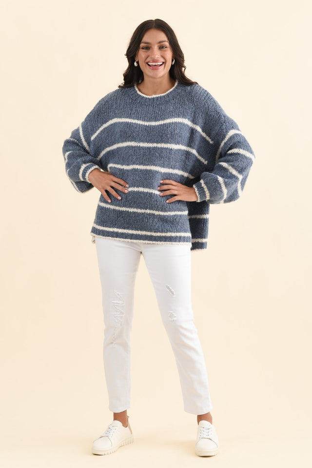 Tonya Steel Stripe Knit Jumper,Brunette model,alt text|model:Brontie image 3