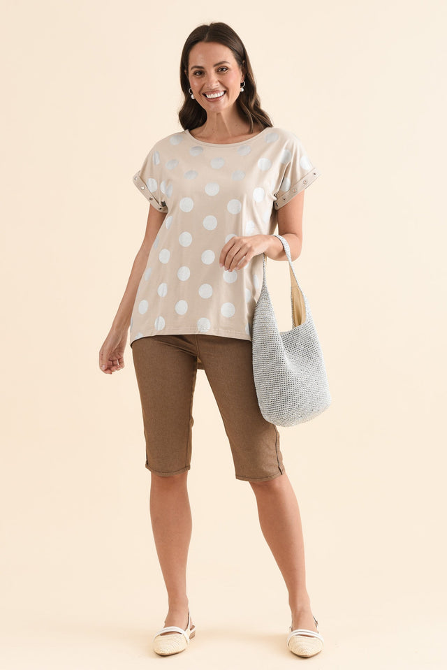 Lumi Natural Foil Spot Cotton Tee,Full Body,Brunette model,alt text|model:MJ