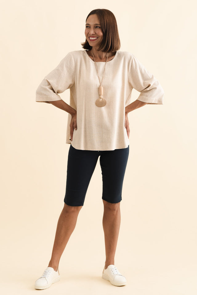 Tora Navy Stretch Shorts,Brunette model,alt text|model:Cara image 7