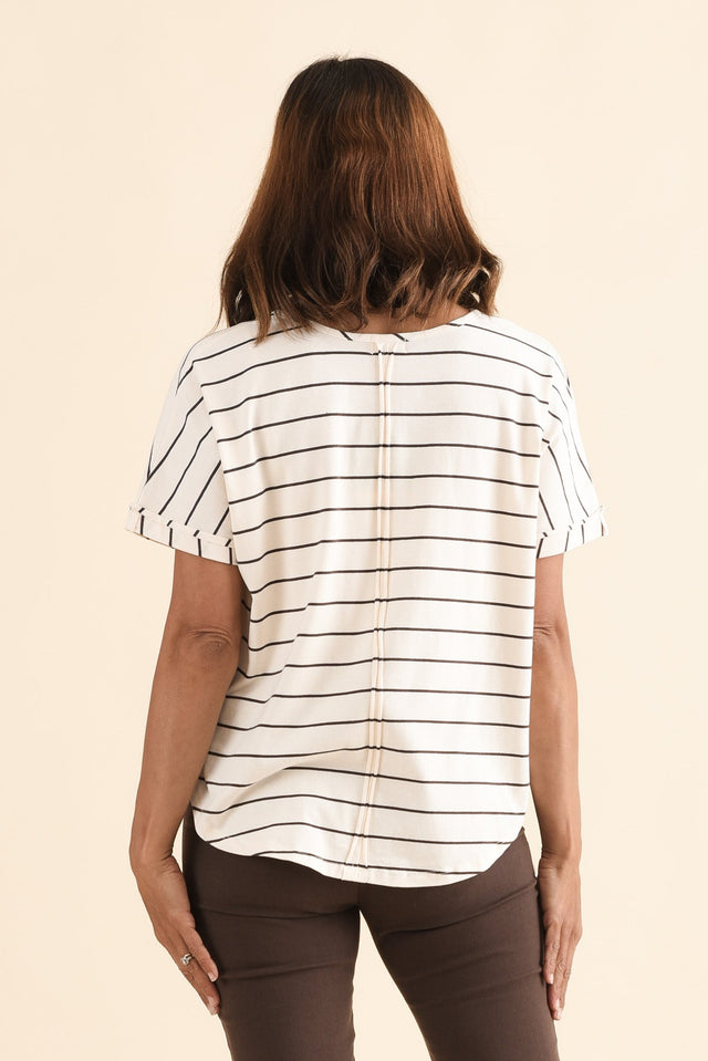 Toronto Cream Stripe Cotton Tee,Back,Brunette model,alt text|model:Cara image 4