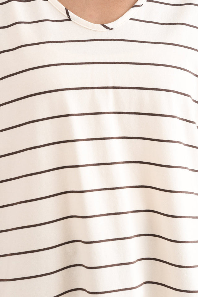 Toronto Cream Stripe Cotton Tee,Detail,Brunette model,alt text|model:Cara image 5
