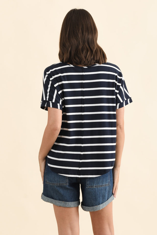 Toronto Navy Stripe Cotton Tee,Brunette model,alt text|model:MJ image 5