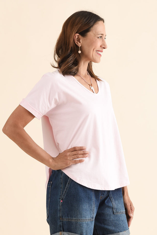 Toronto Pink Cotton Tee,Side,Brunette model,alt text|model:Cara image 3