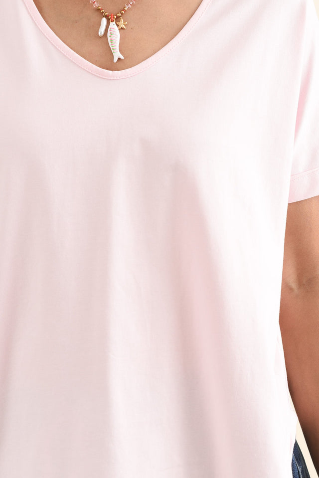 Toronto Pink Cotton Tee,Detail,Brunette model,alt text|model:Cara image 5