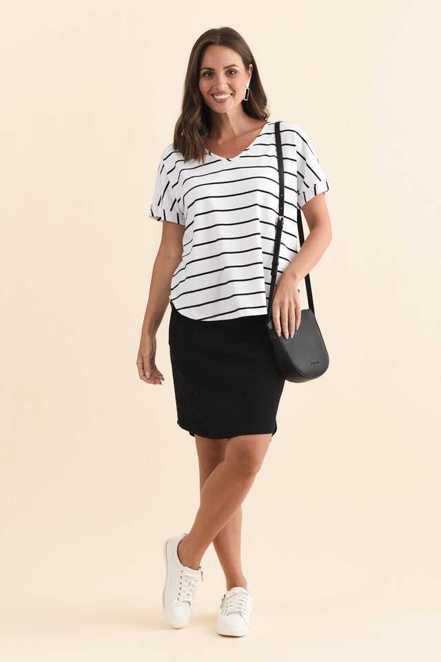 Toronto White Stripe Cotton Tee,Brunette model,alt text|model:MJ image 3