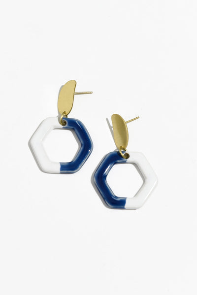 Tosca Navy Hexagon Drop Earrings