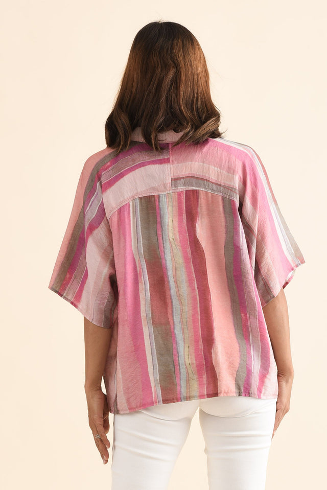 Toven Pink Stripe Button Shirt,Back,Brunette model,alt text|model:Cara image 4