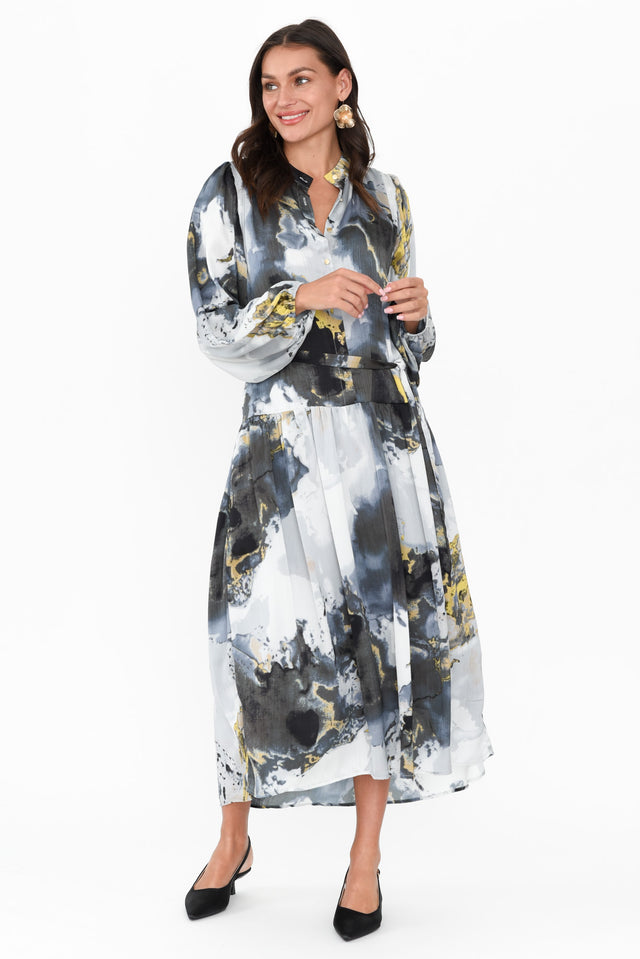 Transfixed Black Marble Midi Shirt Dress banner image