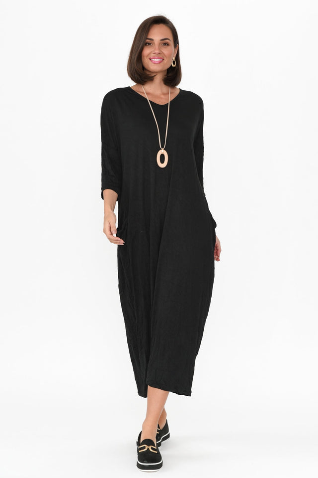 Travel Black Crinkle Cotton Sleeved Maxi Dress image 1