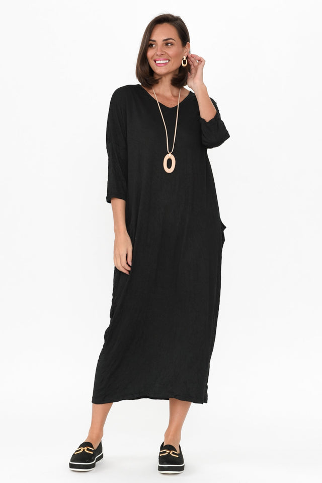 Travel Black Crinkle Cotton Sleeved Maxi Dress image 3