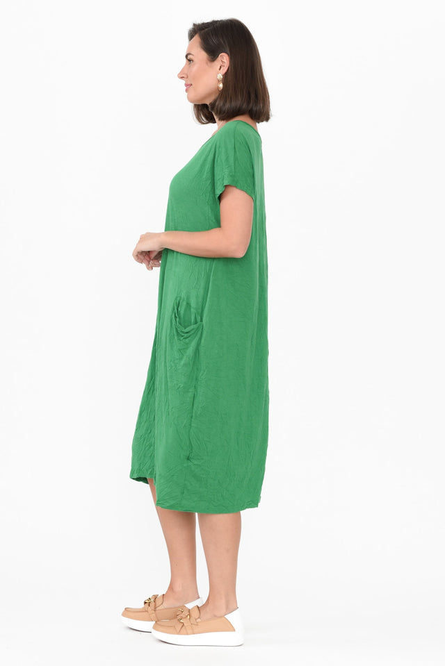 Travel Green Crinkle Cotton Dress