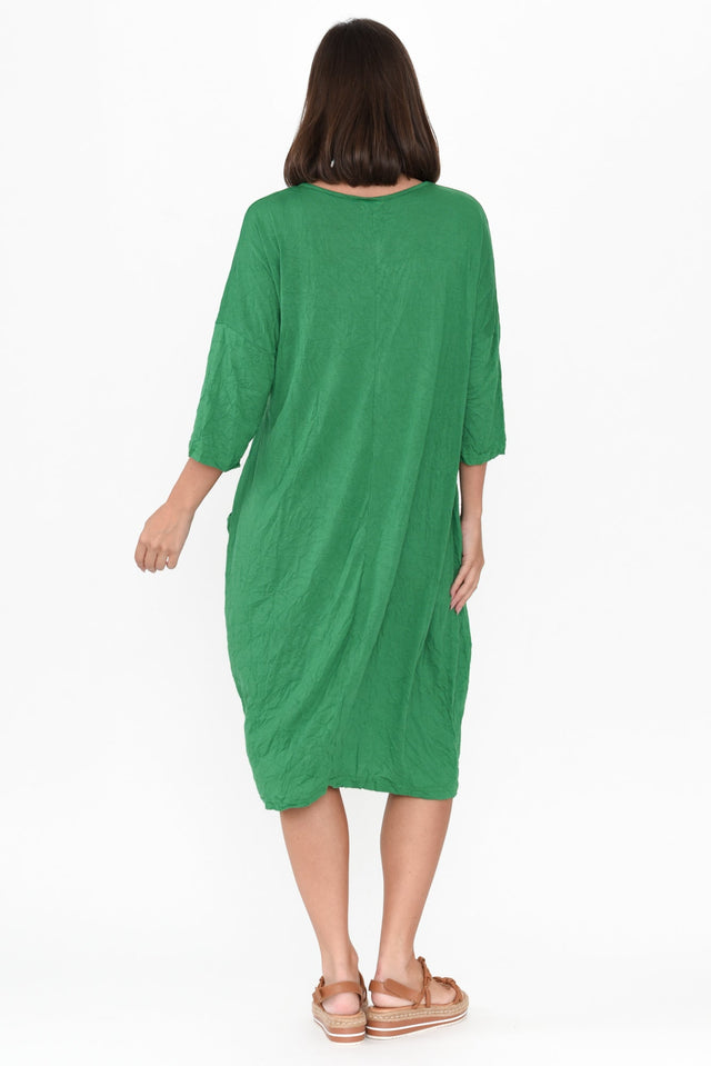 Travel Green Crinkle Cotton Sleeved Dress