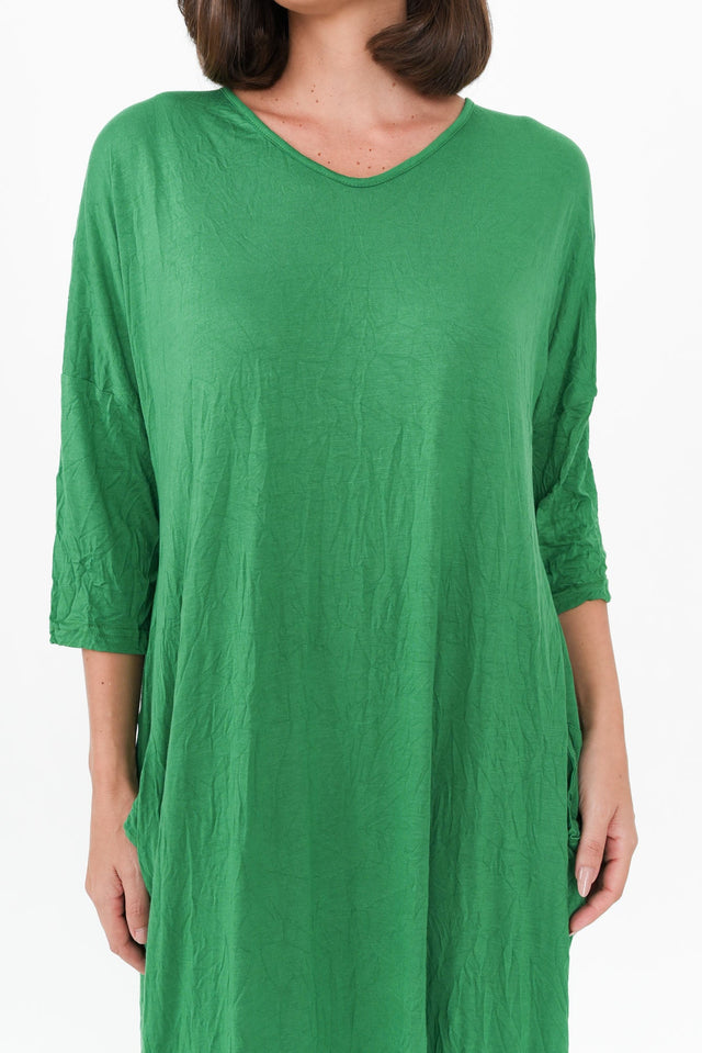 Travel Green Crinkle Cotton Sleeved Maxi Dress