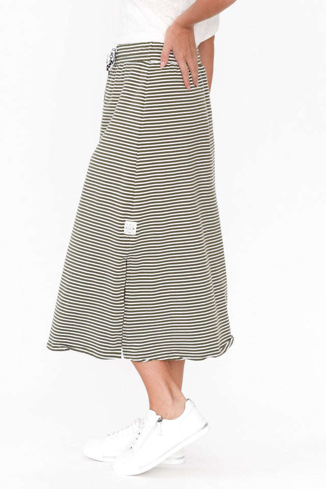 Travel Khaki Stripe Cotton Maxi Skirt