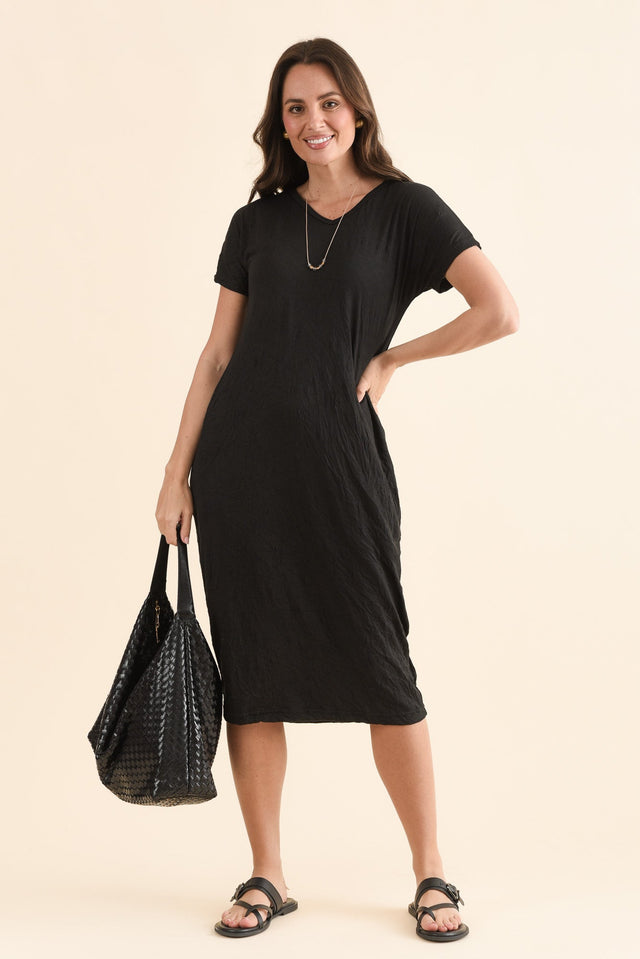 Travel No-Iron Black Maxi Dress,Front,Brunette model,alt text|model:MJ image 1