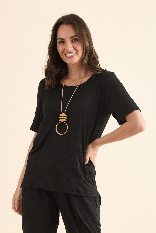 Travel No-Iron Black Scoop Neck Top,Front,Brunette model,alt text|model:MJ image 1