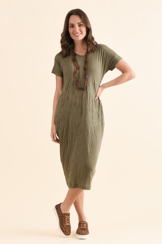 Travel No-Iron Khaki Midi Dress image 6