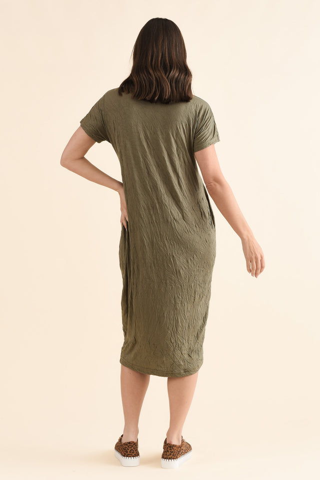 Travel No-Iron Khaki Midi Dress image 4