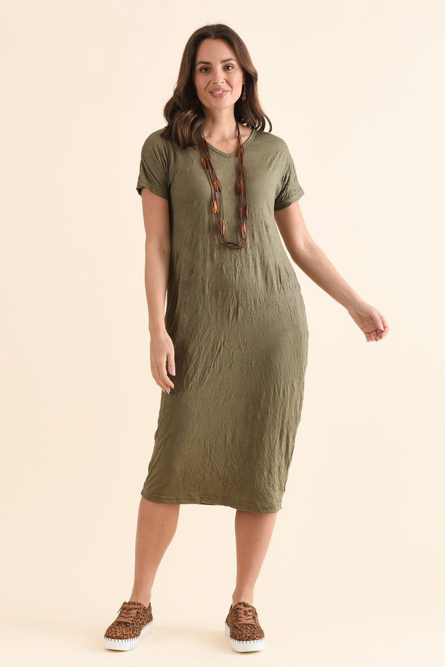 Travel No-Iron Khaki Midi Dress image 2