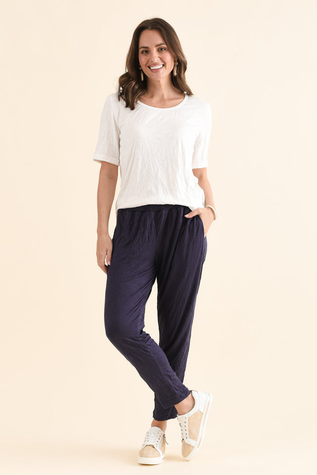 Travel No-Iron Navy Cropped Pants,Full Body,Brunette model,alt text|model:MJ image 6
