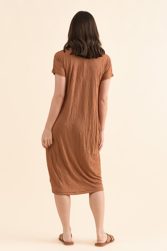 Travel No-Iron Rust Maxi Dress,Back,Brunette model,alt text|model:MJ image 4