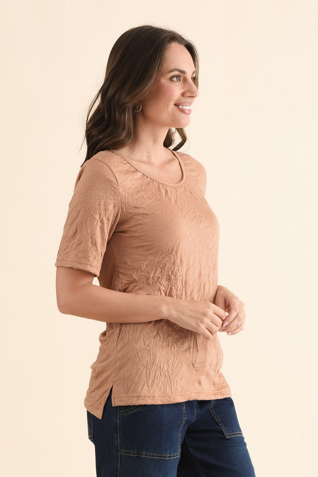 Travel No-Iron Rust Scoop Neck Top,Side,Brunette model,alt text|model:MJ image 3