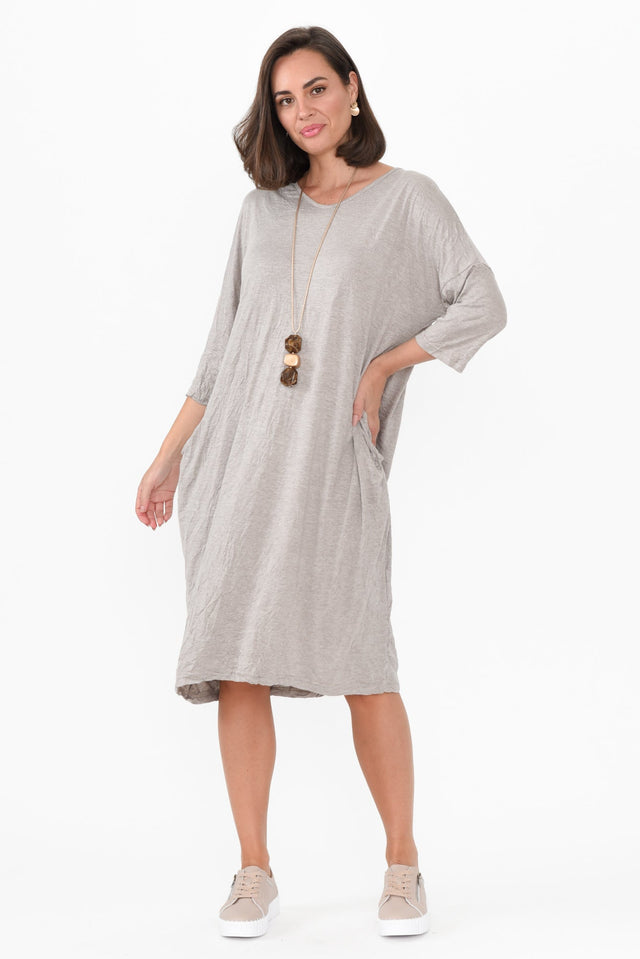 Travel Oat Crinkle Cotton Sleeved Dress