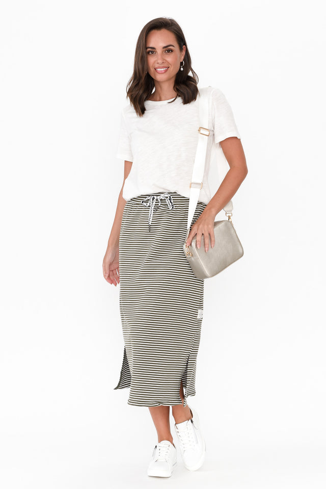 Travel Khaki Stripe Cotton Maxi Skirt banner image